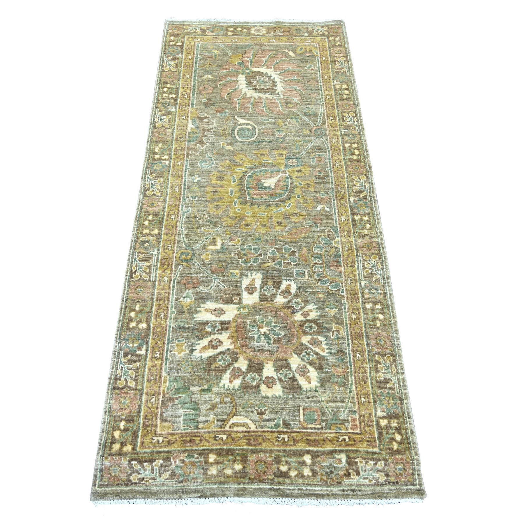 2'6"x6'2" Sage Green, Ziegler Mahal Design, High Mountain Wool, Hand Knotted, Densely Woven, Runner, Oriental Rug 